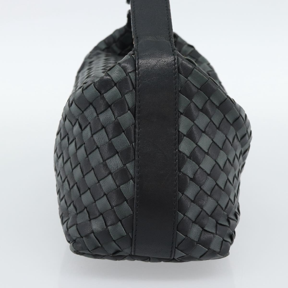 BOTTEGA VENETA INTRECCIATO Hand Pouch Leather Black Gold 114087 Auth 186016A