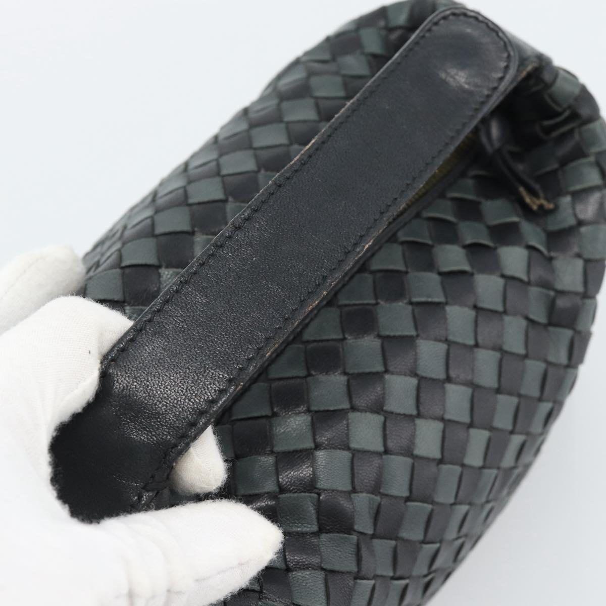 BOTTEGA VENETA INTRECCIATO Hand Pouch Leather Black Gold 114087 Auth 186016A