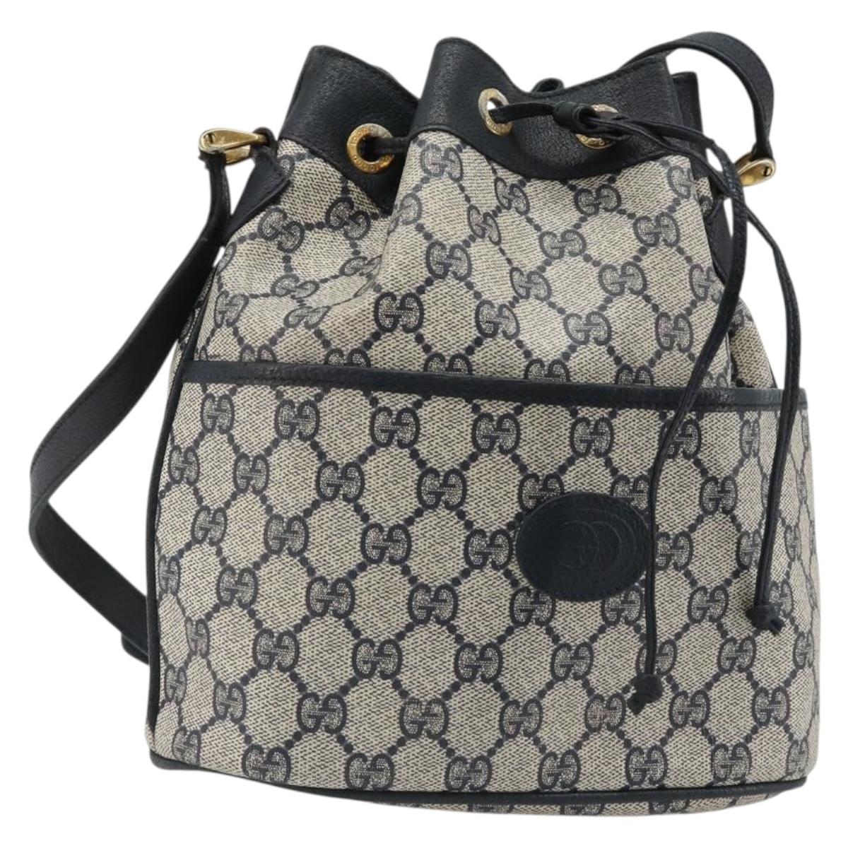 GUCCI GG Supreme Shoulder Bag PVC Navy Gold 001 093 0791 Auth 186017