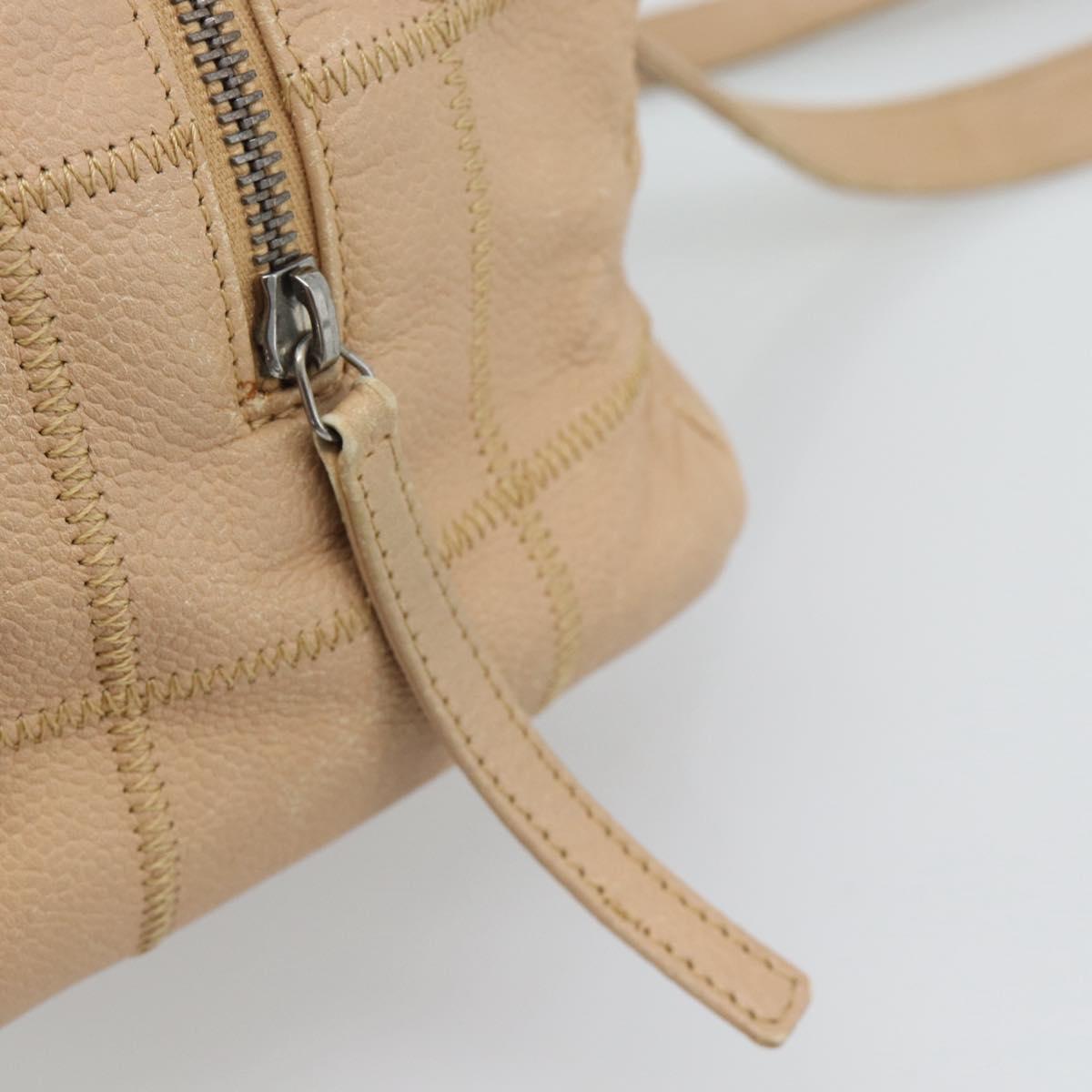 CHANEL Choco Bar Shoulder Bag Caviar Skin Beige Silver CC Auth 186018