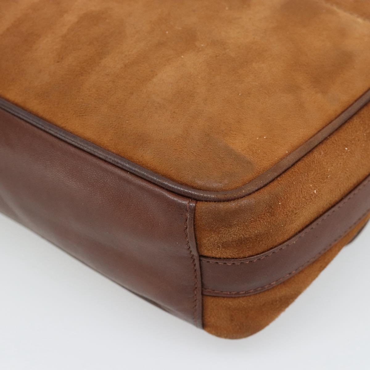 GUCCI Horsebit Shoulder Bag Suede Brown Gold Auth 186021