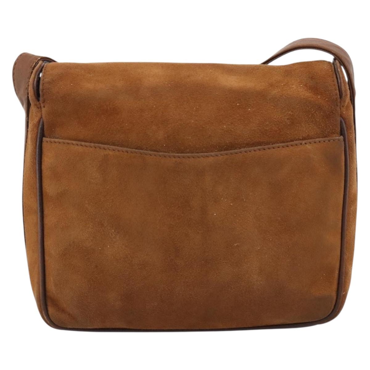 GUCCI Horsebit Shoulder Bag Suede Brown Gold Auth 186021