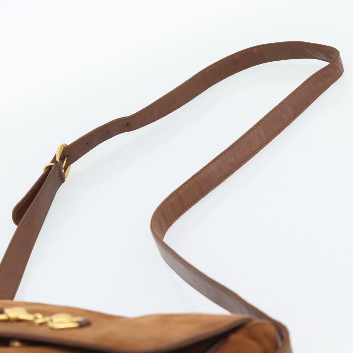 GUCCI Horsebit Shoulder Bag Suede Brown Gold Auth 186021