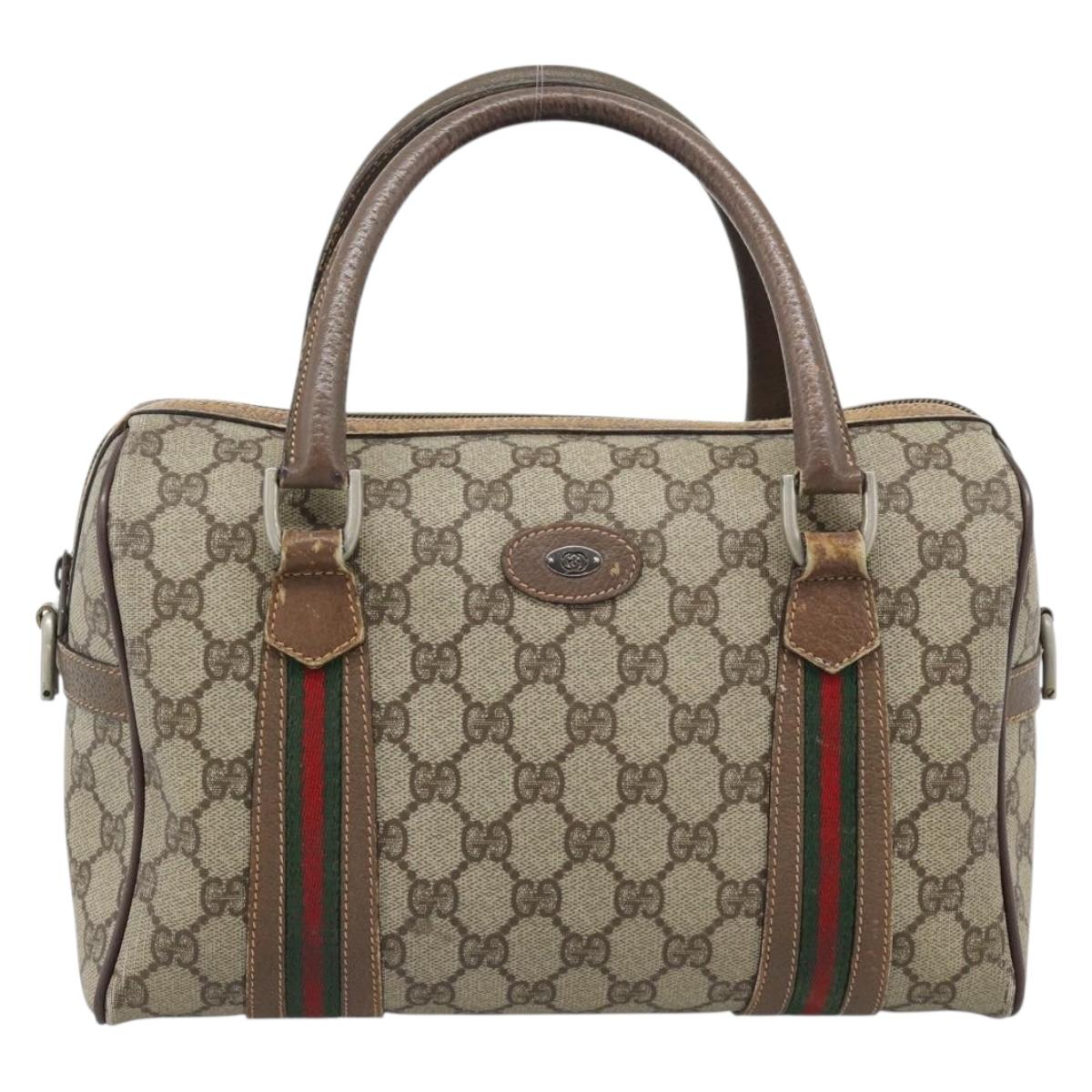 GUCCI GG Supreme Web Sherry Line Bag PVC Beige Silver 002 115 6697 Auth 186022