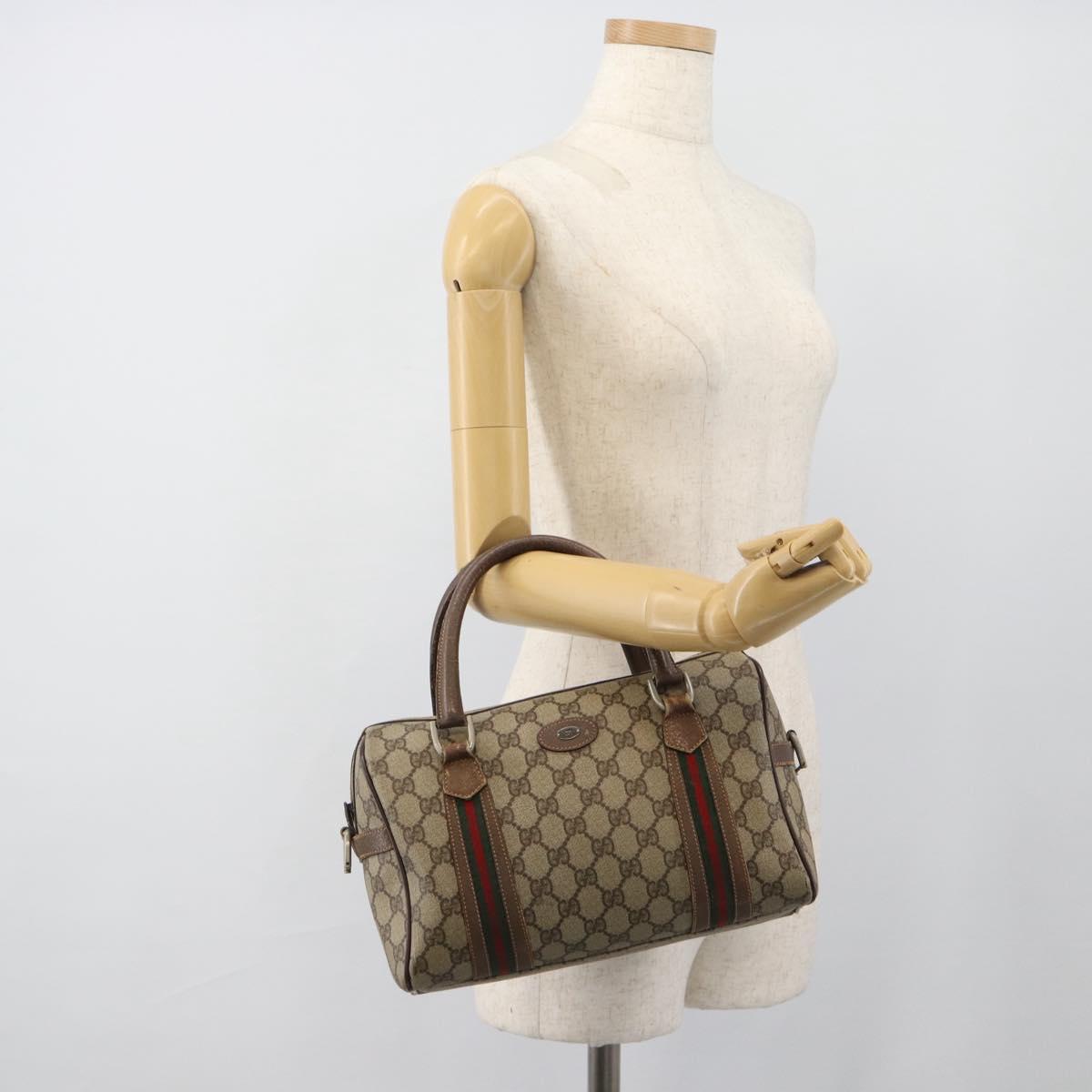 GUCCI GG Supreme Web Sherry Line Bag PVC Beige Silver 002 115 6697 Auth 186022