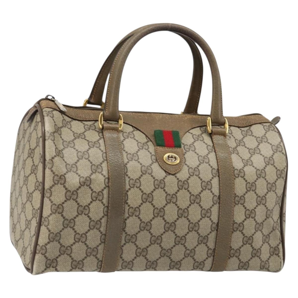 GUCCI GG Supreme Web Sherry Line Boston Bag PVC Beige Gold 40 02 007 Auth 186023