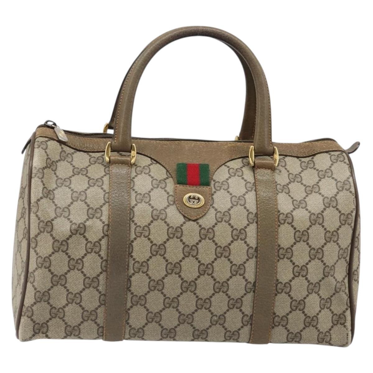 GUCCI GG Supreme Web Sherry Line Boston Bag PVC Beige Gold 40 02 007 Auth 186023