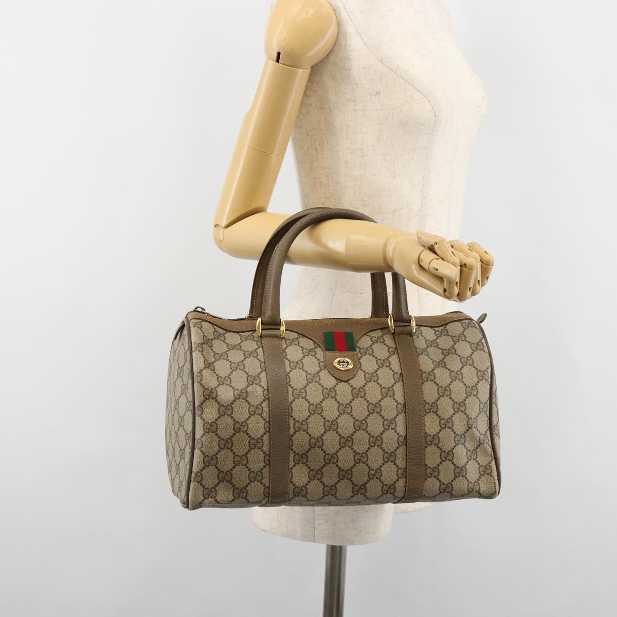 GUCCI GG Supreme Web Sherry Line Boston Bag PVC Beige Gold 40 02 007 Auth 186023