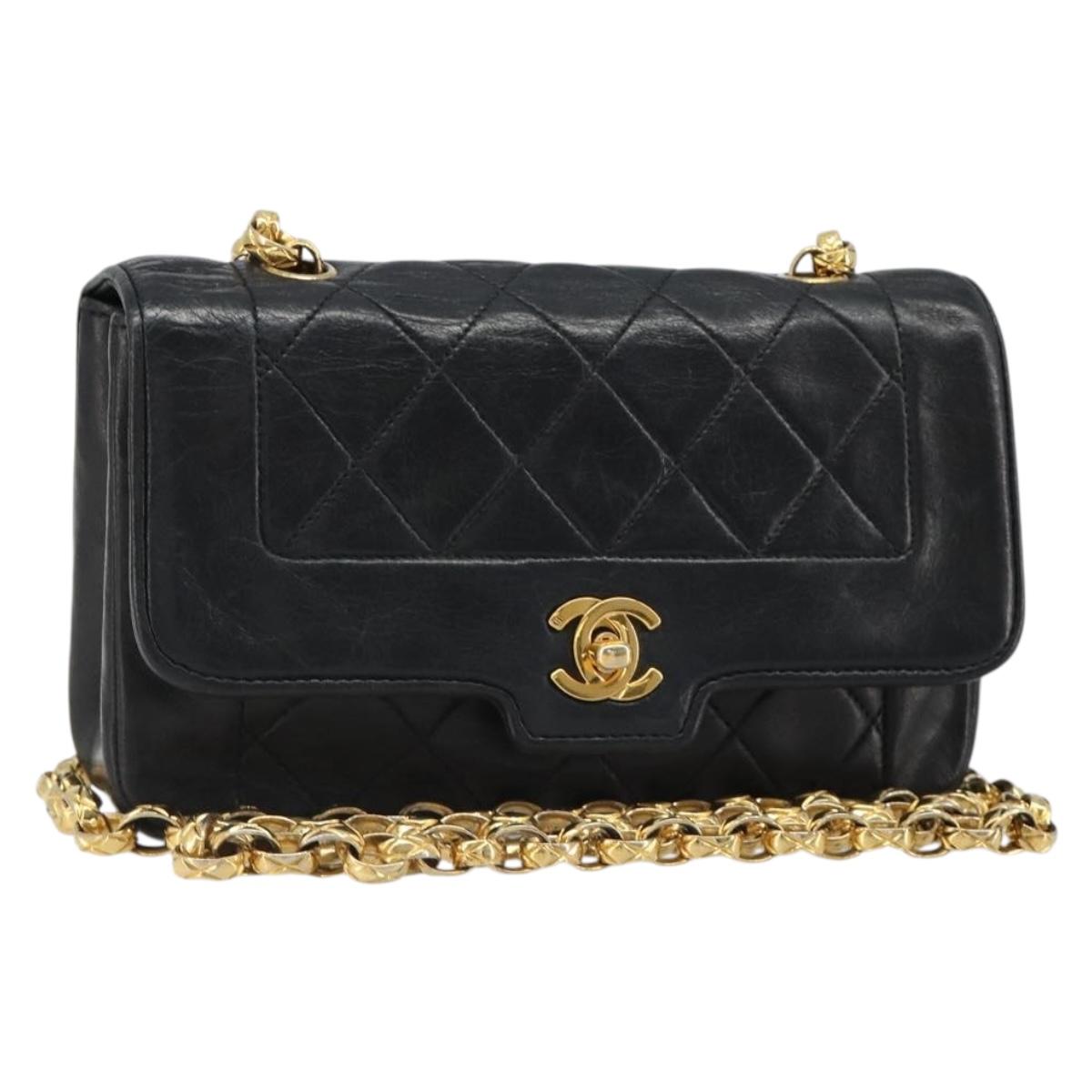 CHANEL Chain Matelasse Shoulder Bag Lamb Skin Black Gold CC Auth 186025SAV