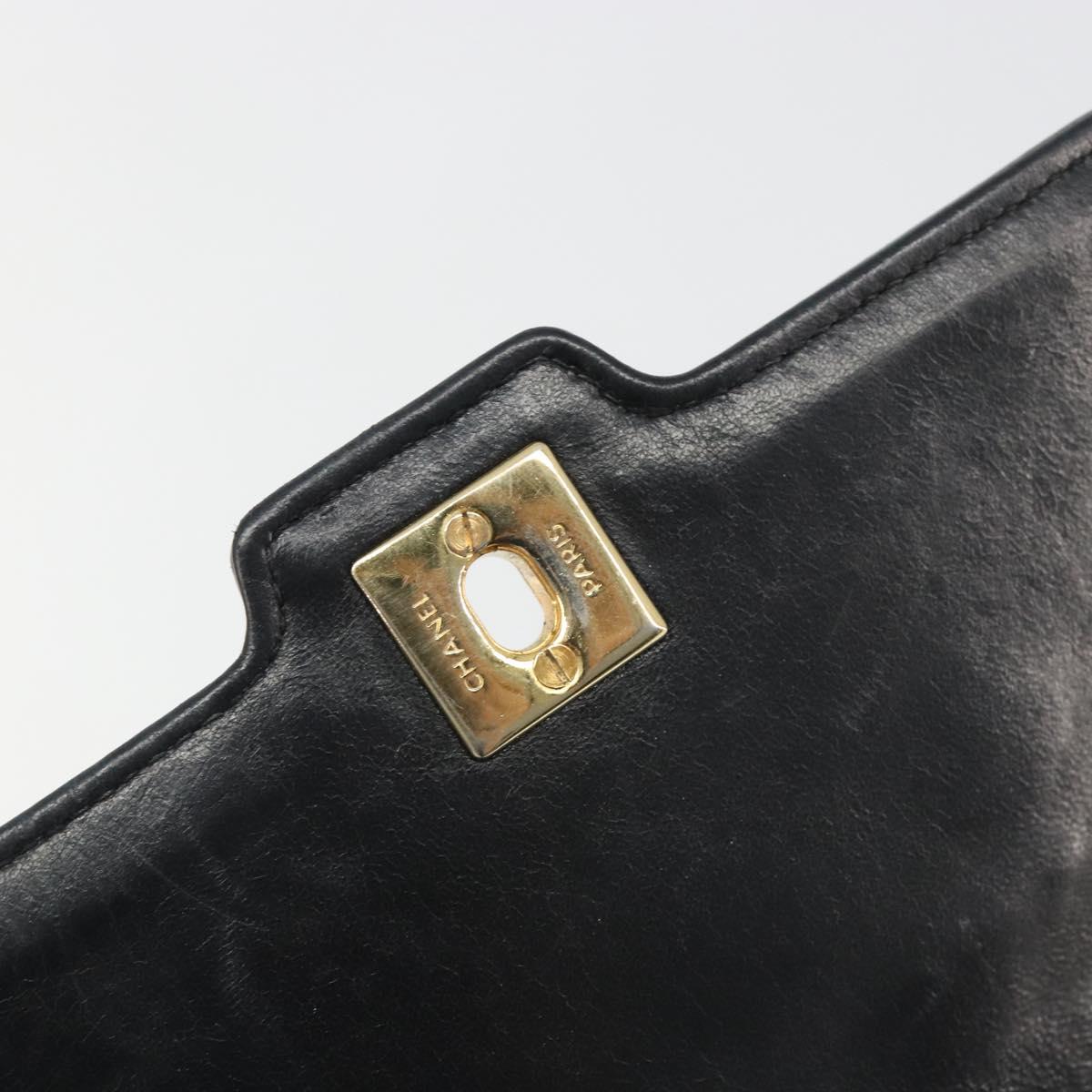 CHANEL Chain Matelasse Shoulder Bag Lamb Skin Black Gold CC Auth 186025SAV