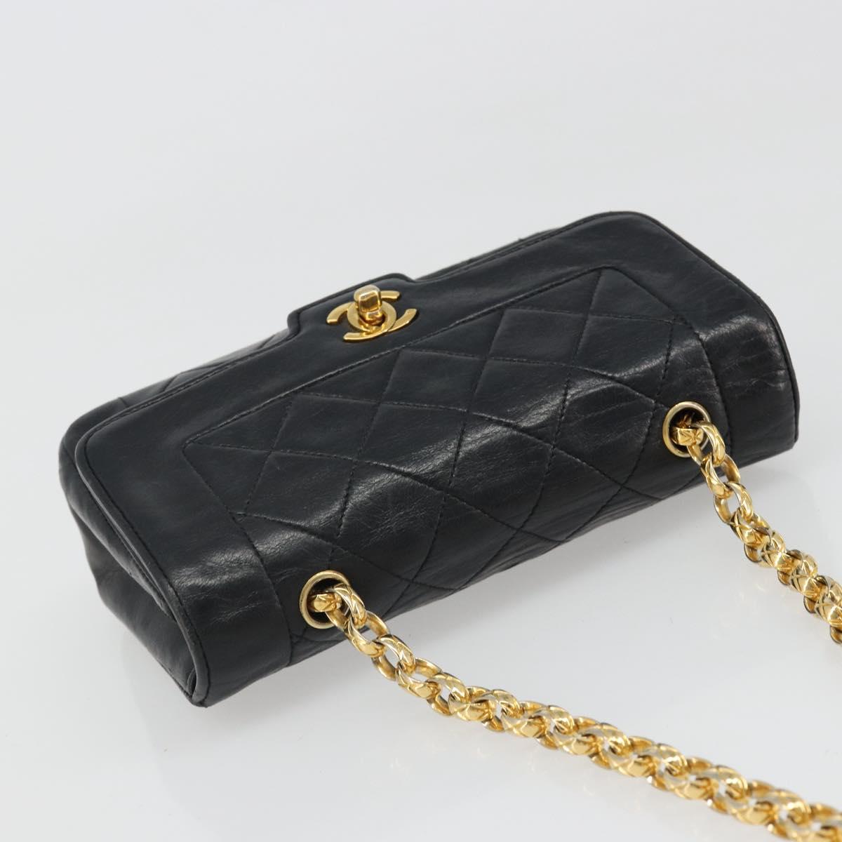 CHANEL Chain Matelasse Shoulder Bag Lamb Skin Black Gold CC Auth 186025SAV