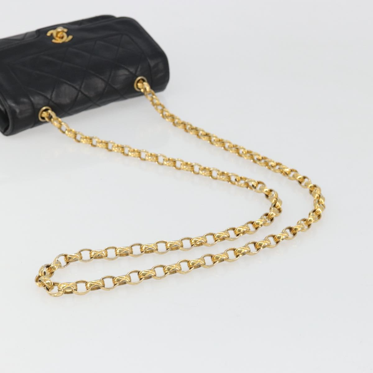 CHANEL Chain Matelasse Shoulder Bag Lamb Skin Black Gold CC Auth 186025SAV