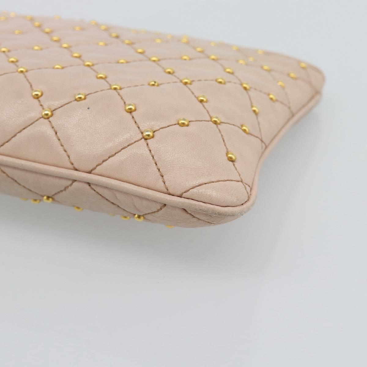 PRADA Clutch Bag Leather Pink Gold Auth 186026A