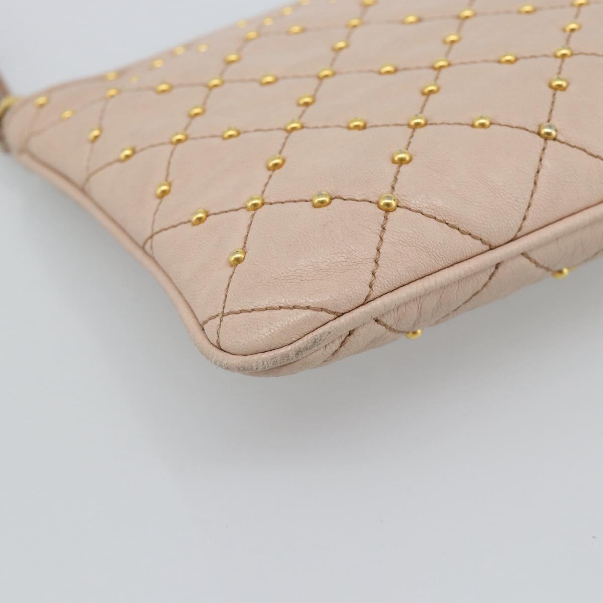 PRADA Clutch Bag Leather Pink Gold Auth 186026A