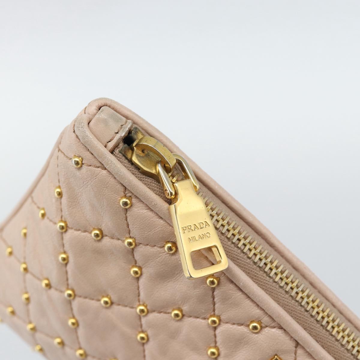 PRADA Clutch Bag Leather Pink Gold Auth 186026A