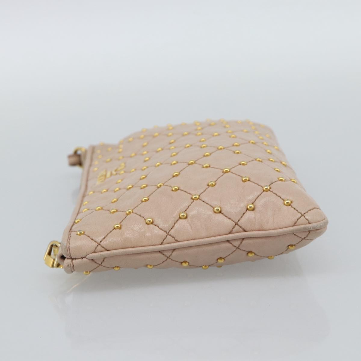 PRADA Clutch Bag Leather Pink Gold Auth 186026A