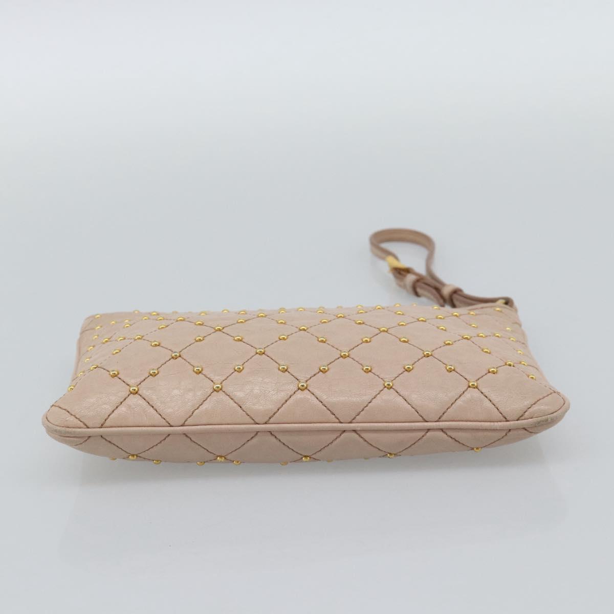 PRADA Clutch Bag Leather Pink Gold Auth 186026A