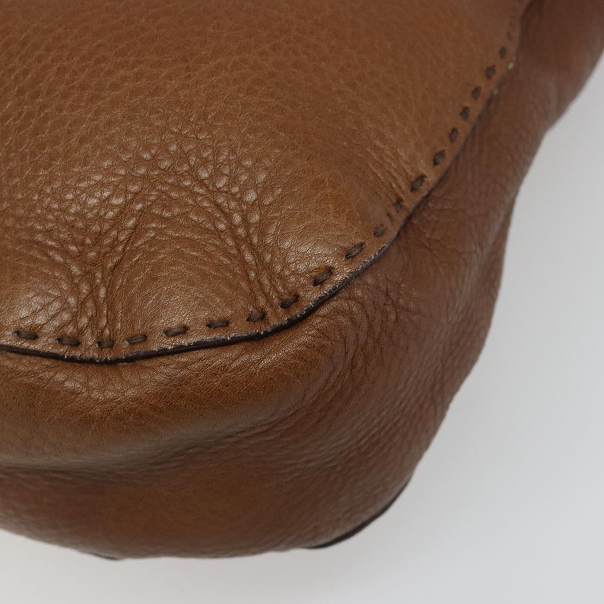 PRADA Shoulder Bag Leather Brown Gold Auth 186027A