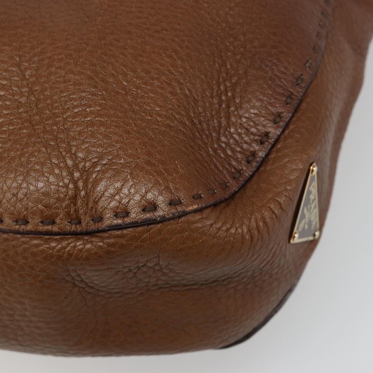 PRADA Shoulder Bag Leather Brown Gold Auth 186027A