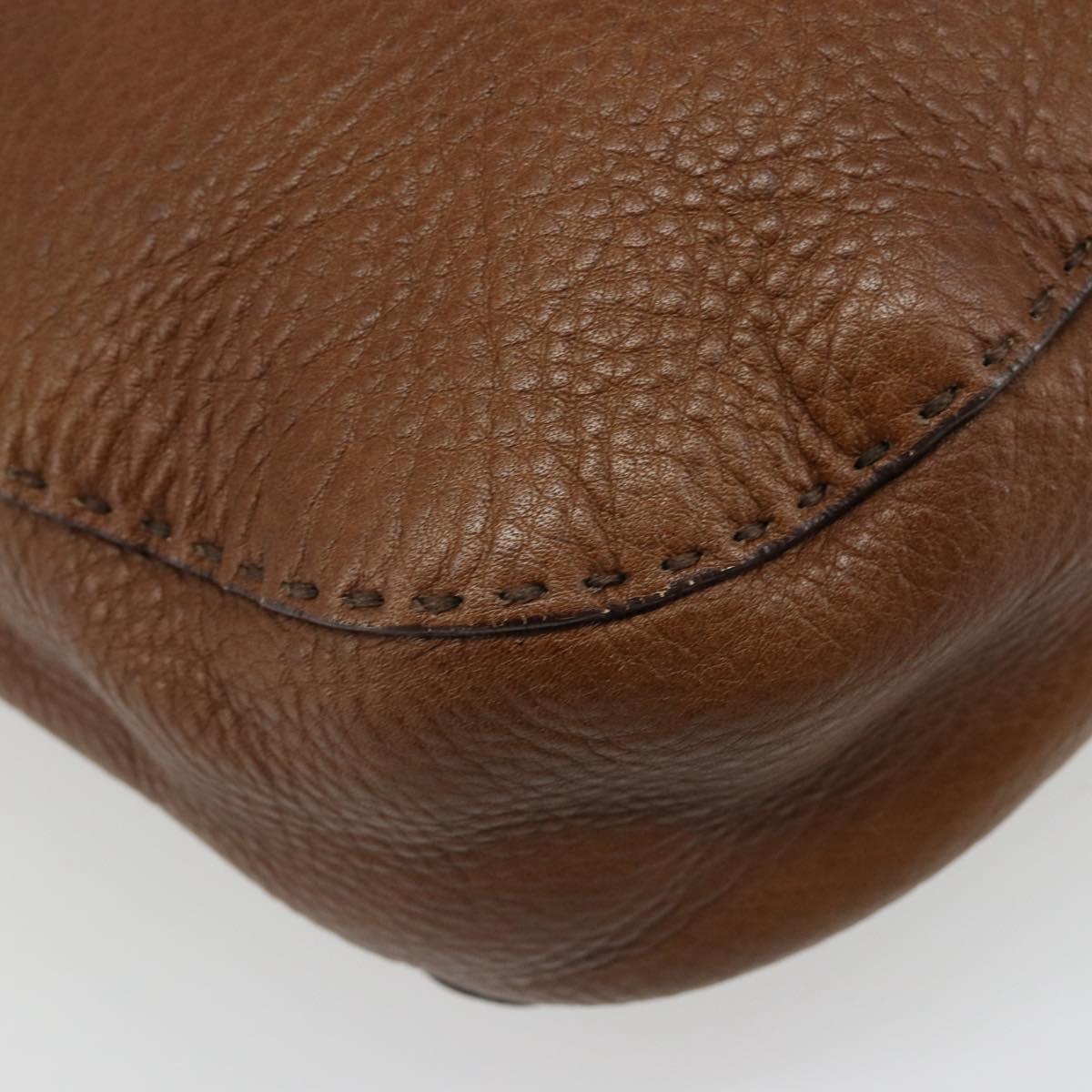 PRADA Shoulder Bag Leather Brown Gold Auth 186027A