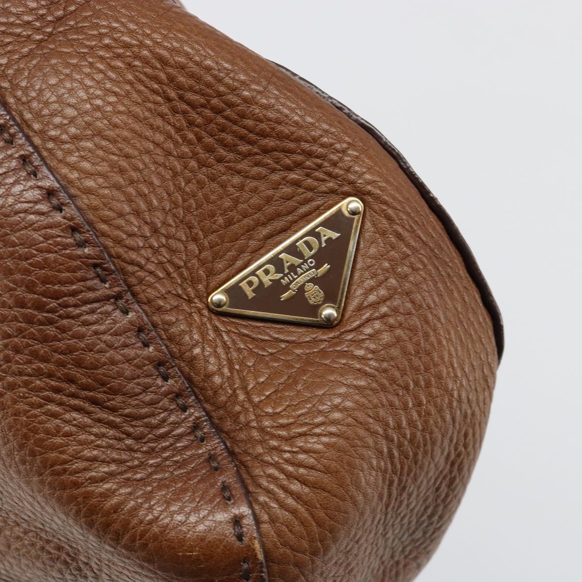 PRADA Shoulder Bag Leather Brown Gold Auth 186027A