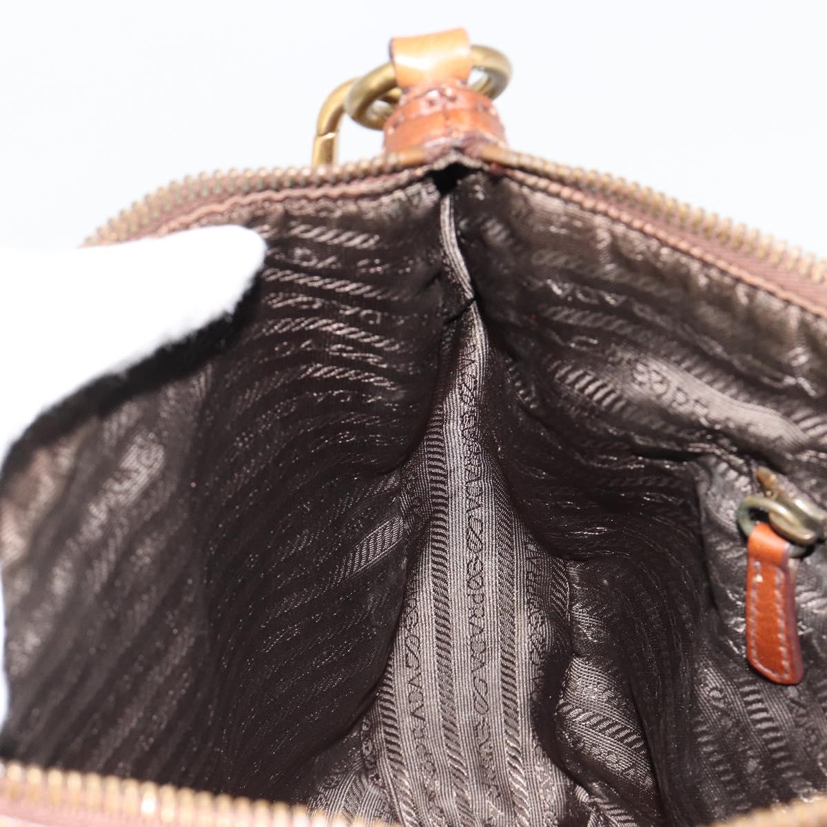 PRADA Shoulder Bag Leather Brown Gold Auth 186027A
