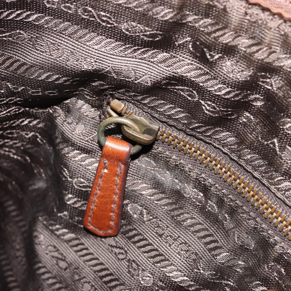 PRADA Shoulder Bag Leather Brown Gold Auth 186027A