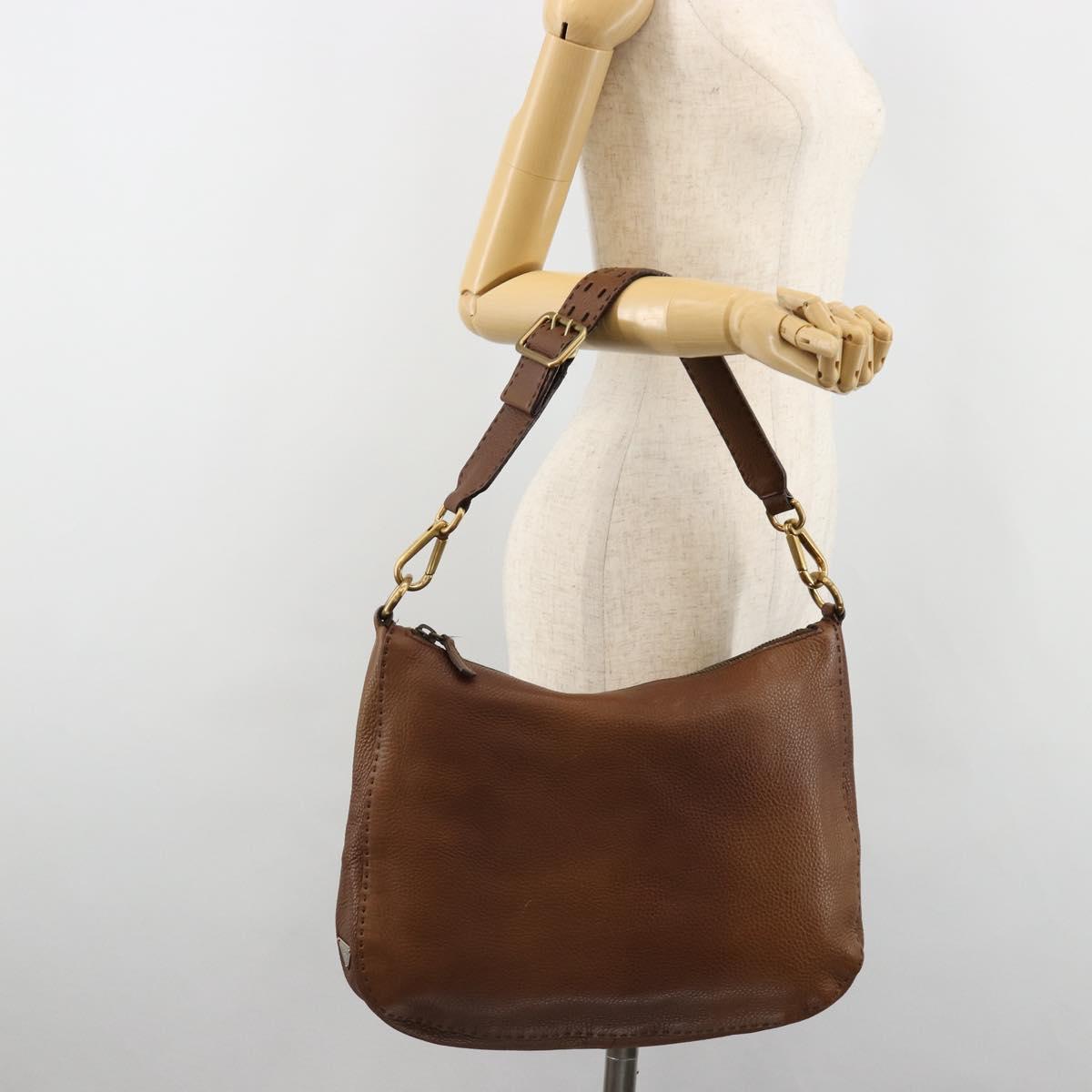 PRADA Shoulder Bag Leather Brown Gold Auth 186027A