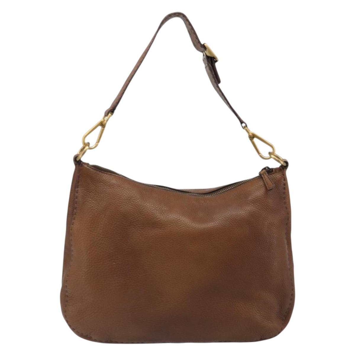 PRADA Shoulder Bag Leather Brown Gold Auth 186027A