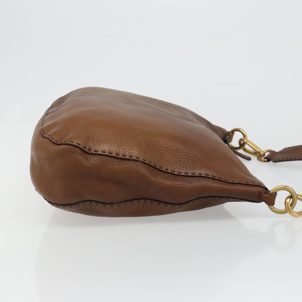 PRADA Shoulder Bag Leather Brown Gold Auth 186027A