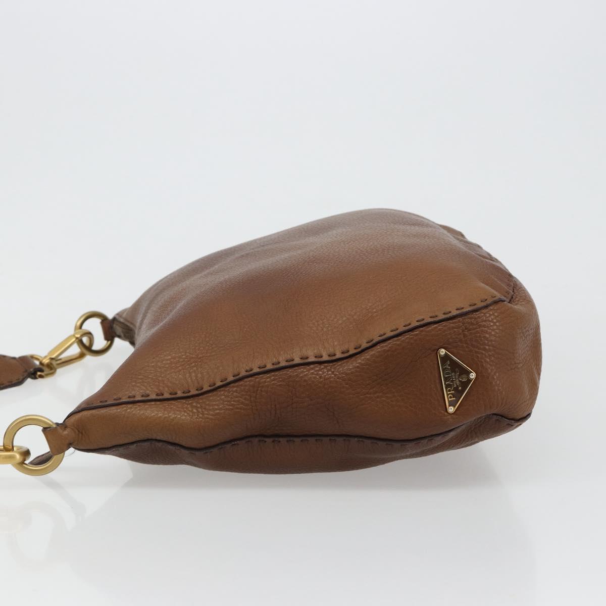 PRADA Shoulder Bag Leather Brown Gold Auth 186027A