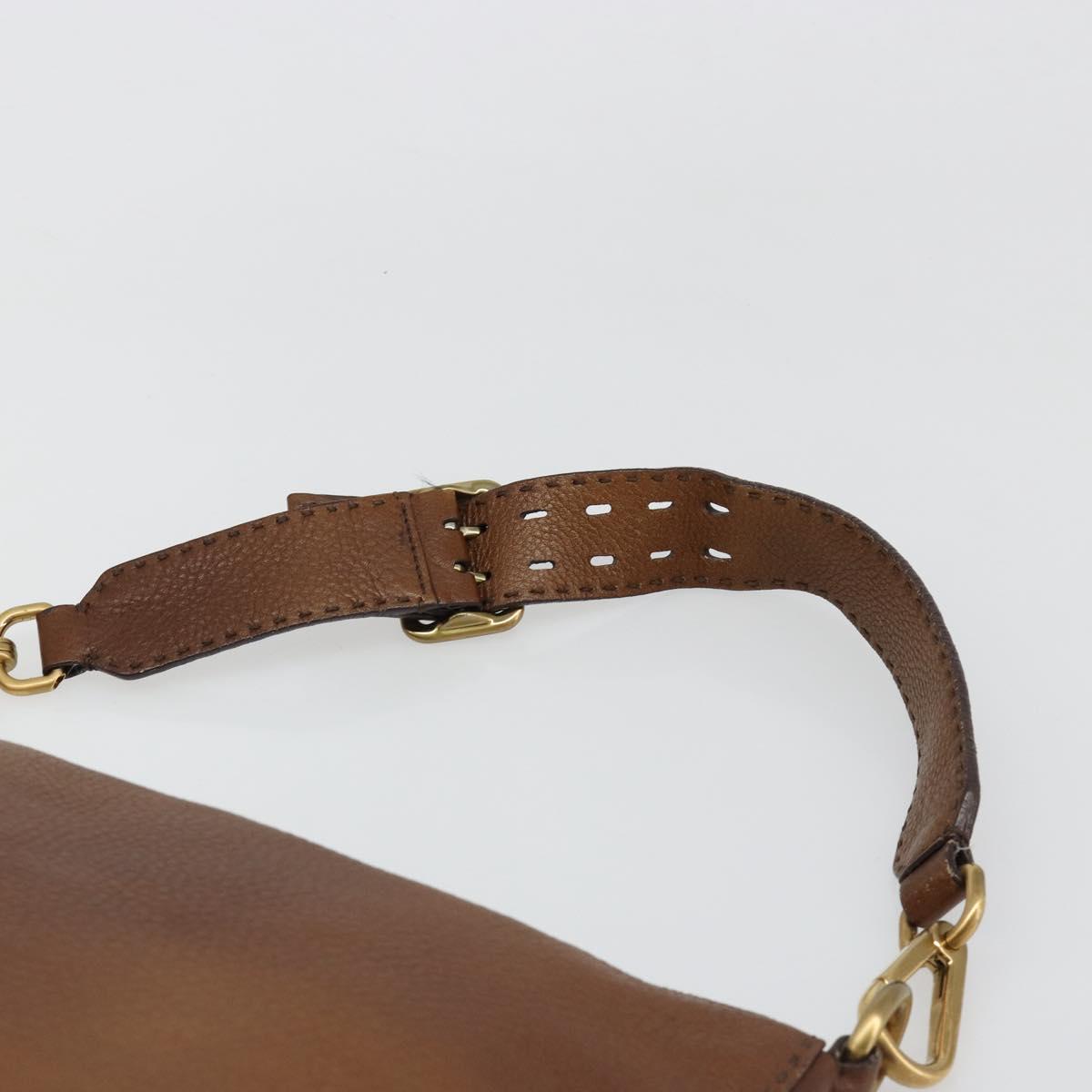 PRADA Shoulder Bag Leather Brown Gold Auth 186027A