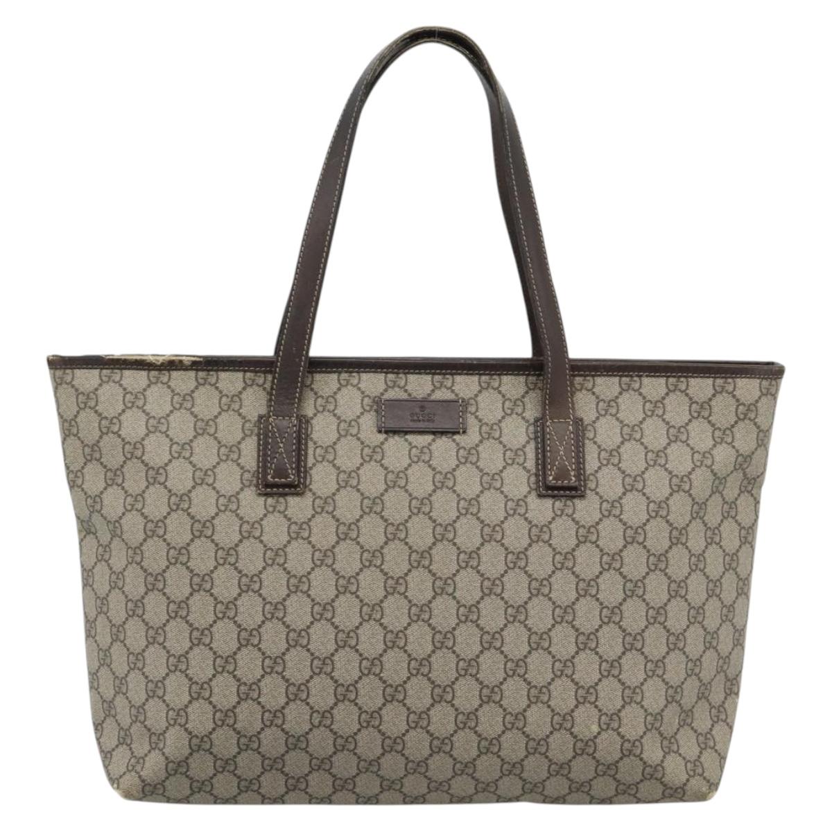GUCCI GG Supreme Tote Bag PVC Beige 211137 Auth 186032