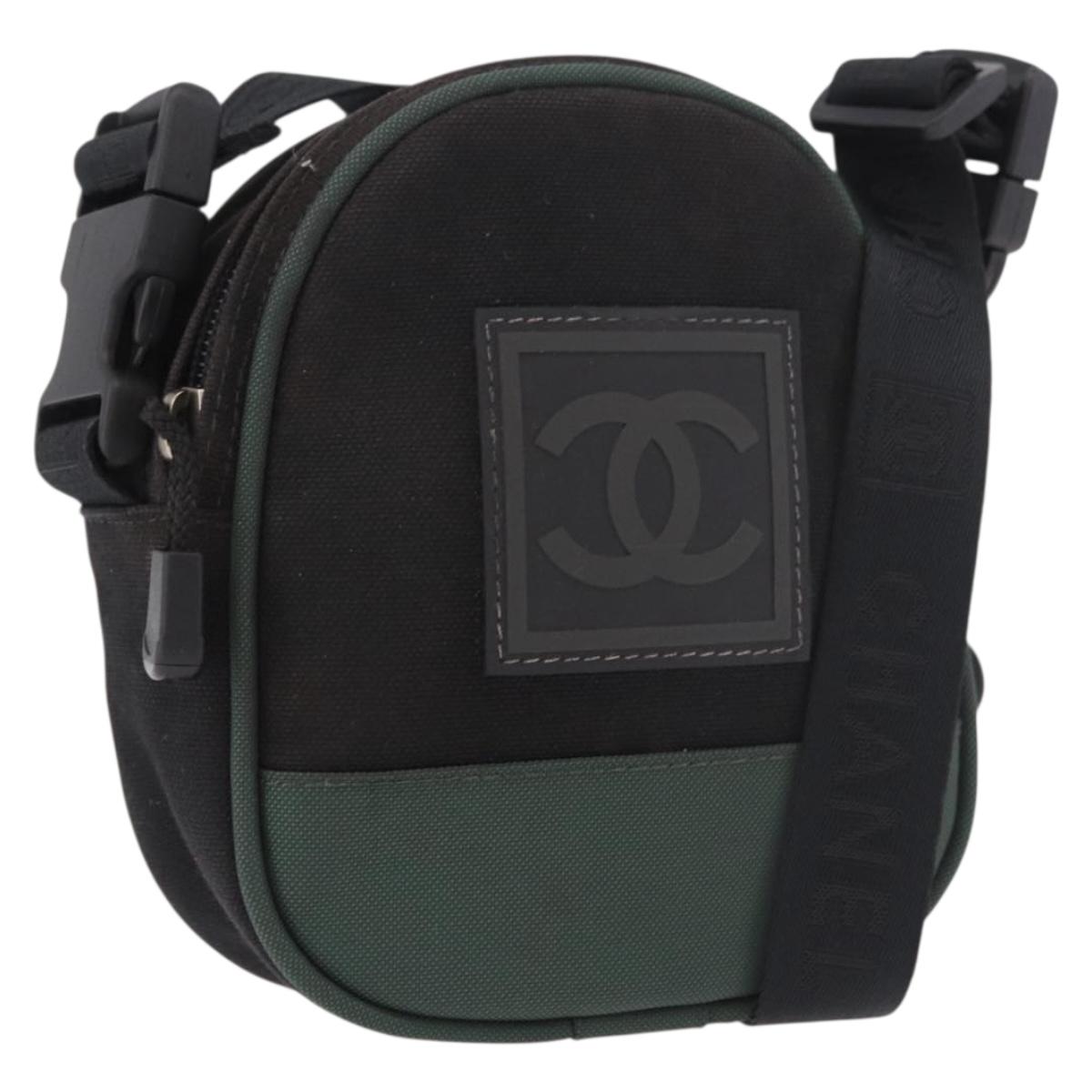 CHANEL Sports Line Shoulder Bag Canvas Black Silver CC Auth 186034A