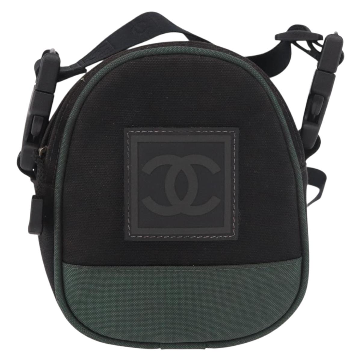 CHANEL Sports Line Shoulder Bag Canvas Black Silver CC Auth 186034A