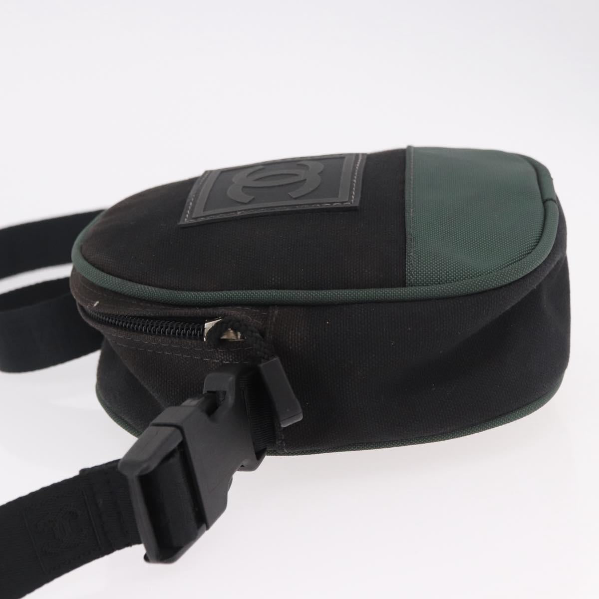 CHANEL Sports Line Shoulder Bag Canvas Black Silver CC Auth 186034A