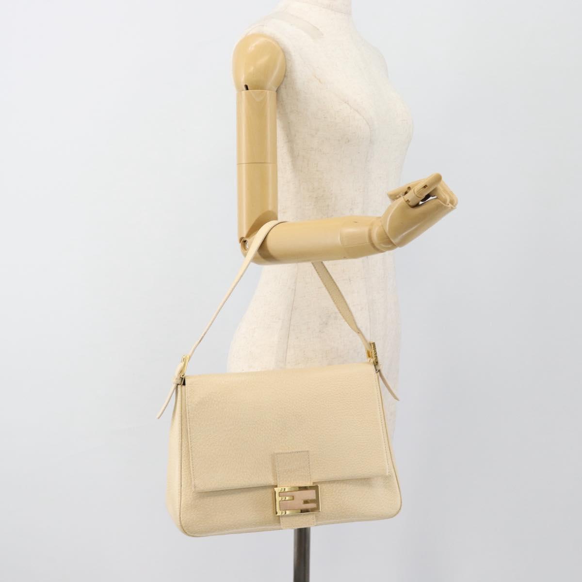 FENDI Mamma Baguette Shoulder Bag Leather Ivory Gold Auth 186036SAM