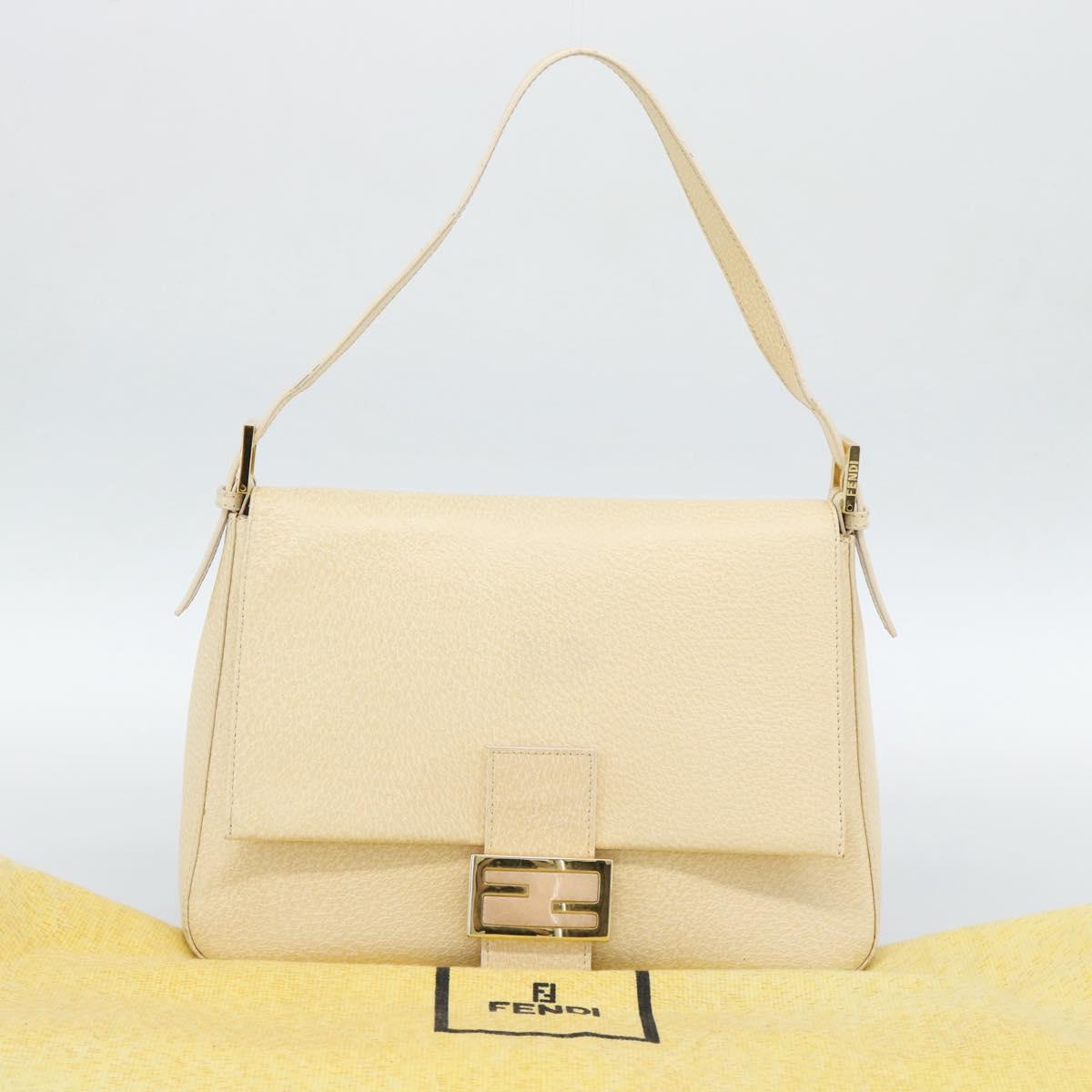 FENDI Mamma Baguette Shoulder Bag Leather Ivory Gold Auth 186036SAM