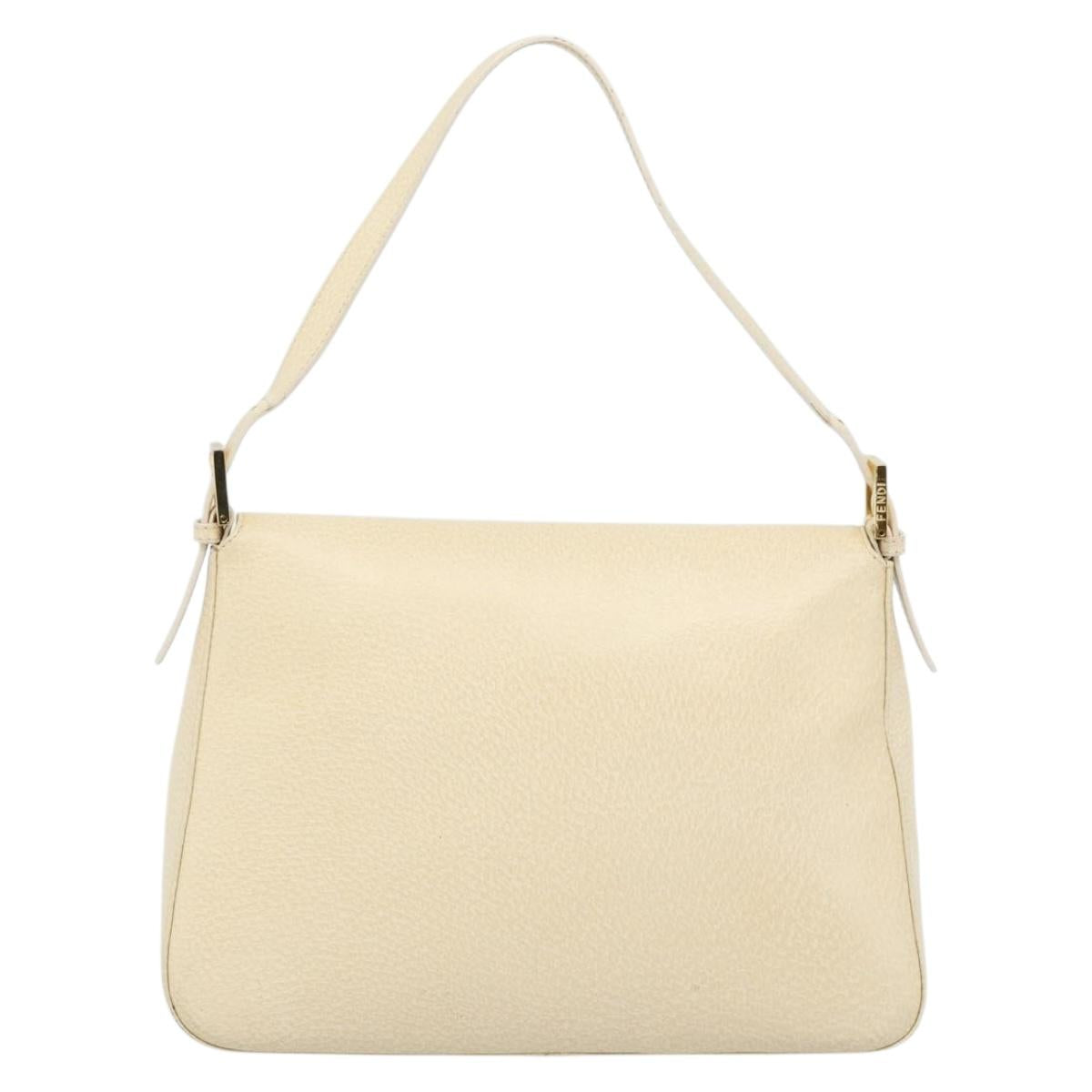 FENDI Mamma Baguette Shoulder Bag Leather Ivory Gold Auth 186036SAM