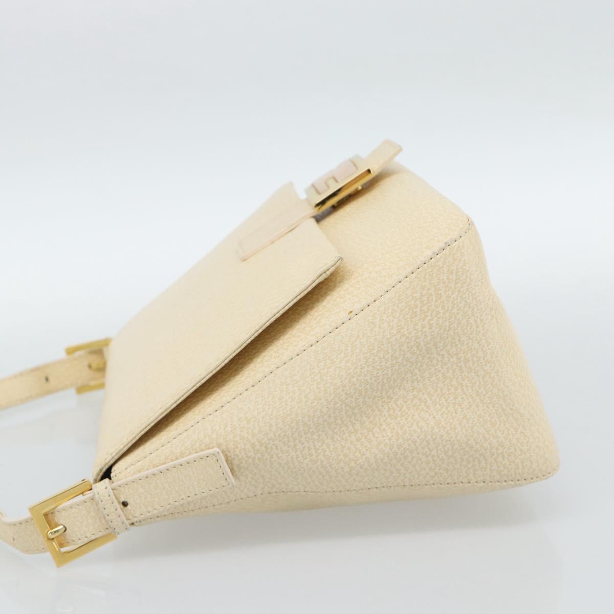 FENDI Mamma Baguette Shoulder Bag Leather Ivory Gold Auth 186036SAM