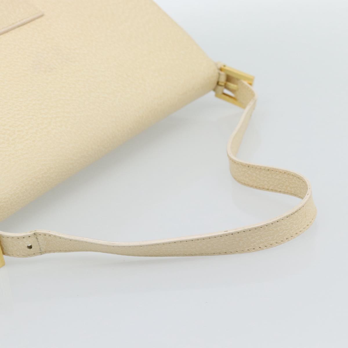 FENDI Mamma Baguette Shoulder Bag Leather Ivory Gold Auth 186036SAM