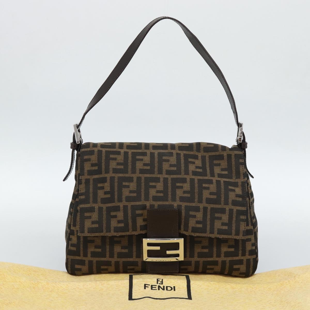 FENDI Zucca Canvas Mamma Baguette Shoulder Bag Black Brown Auth 186037SAM