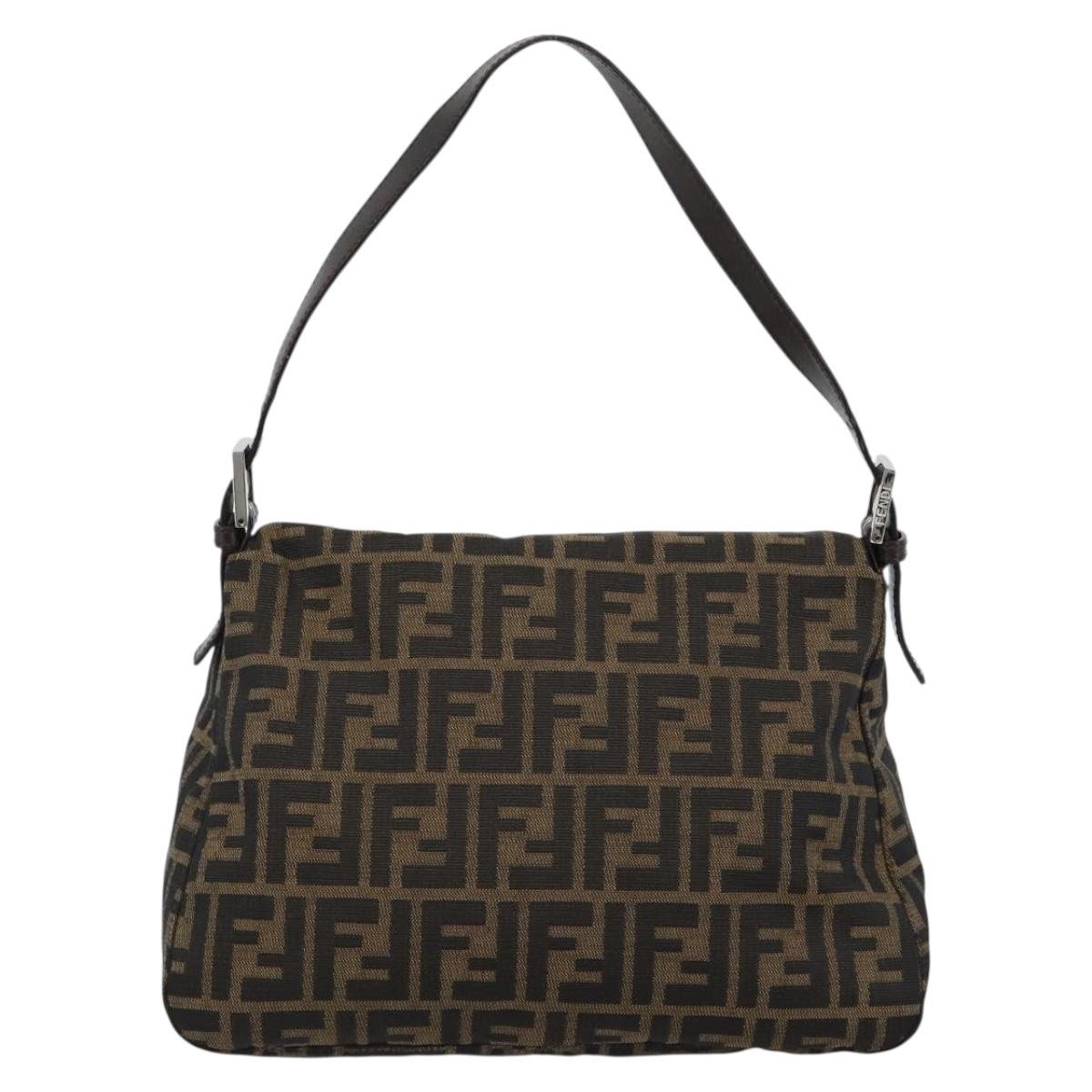 FENDI Zucca Canvas Mamma Baguette Shoulder Bag Black Brown Auth 186037SAM