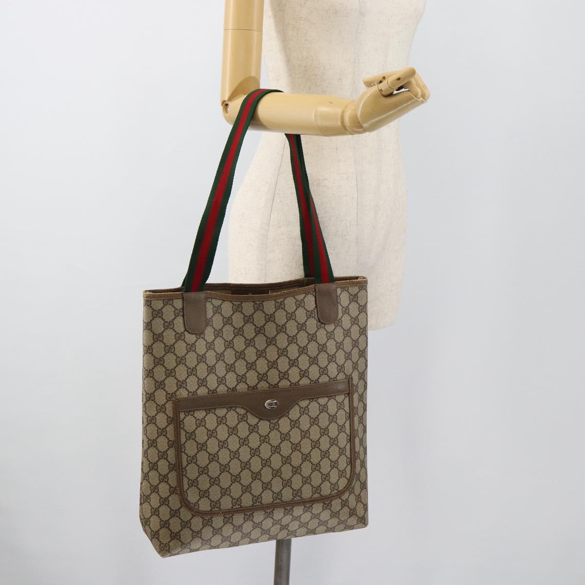 GUCCI GG Supreme Web Sherry Line Tote Bag PVC Beige 39 02 003 Auth 186038