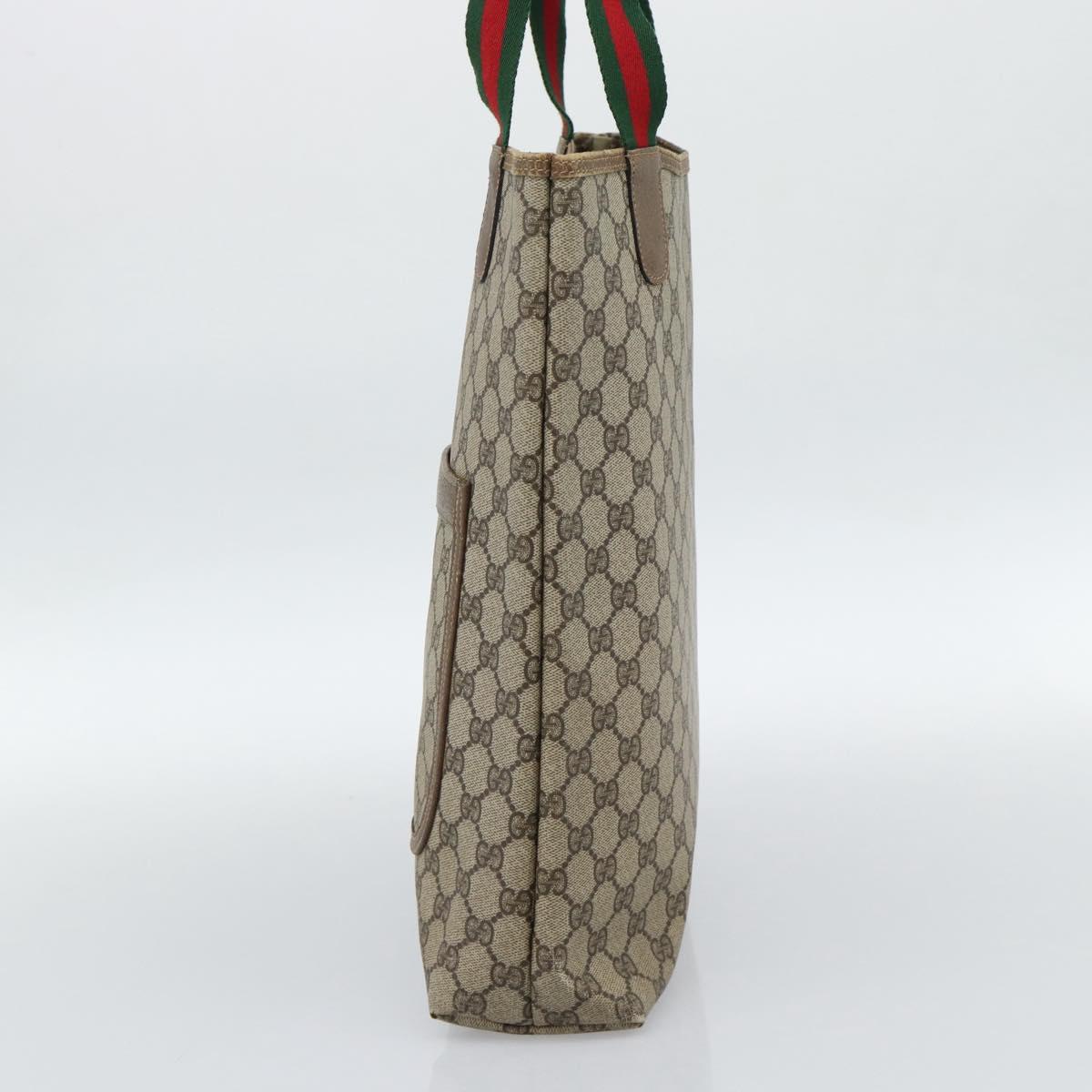 GUCCI GG Supreme Web Sherry Line Tote Bag PVC Beige 39 02 003 Auth 186038