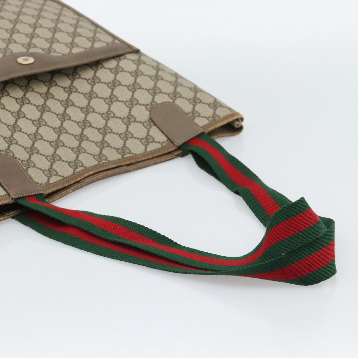 GUCCI GG Supreme Web Sherry Line Tote Bag PVC Beige 39 02 003 Auth 186038