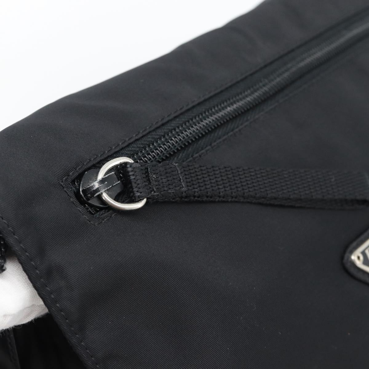 PRADA Shoulder Bag Nylon Black Silver Auth 186039A