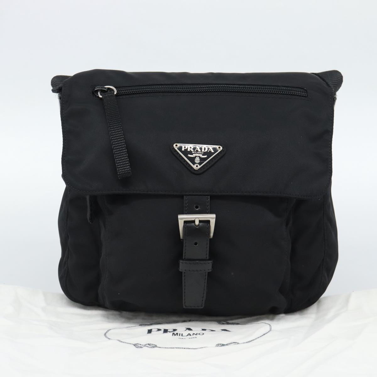 PRADA Shoulder Bag Nylon Black Silver Auth 186039A