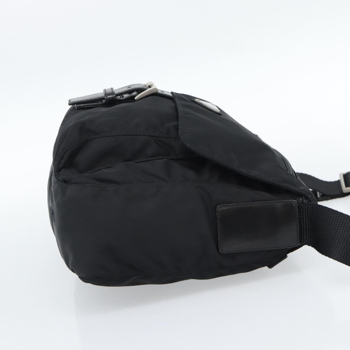 PRADA Shoulder Bag Nylon Black Silver Auth 186039A