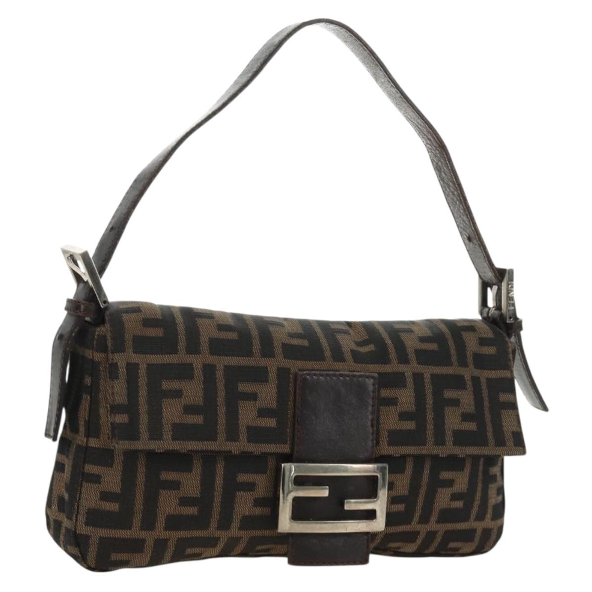 FENDI Zucca Canvas Mamma Baguette Shoulder Bag Black Brown Auth 186044SAM